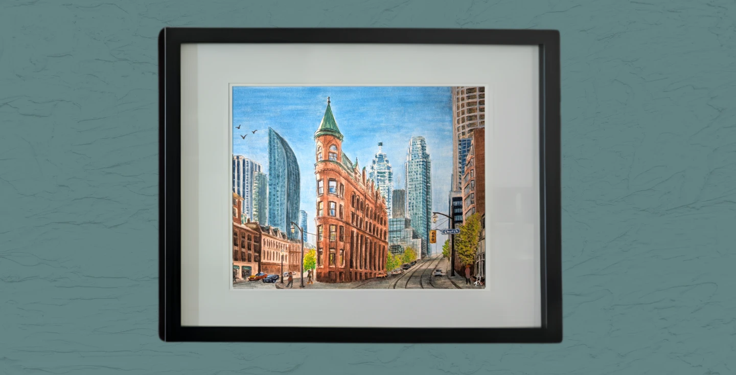 Watercolor Painting | Toronto's Gooderham | Framed 11x14in