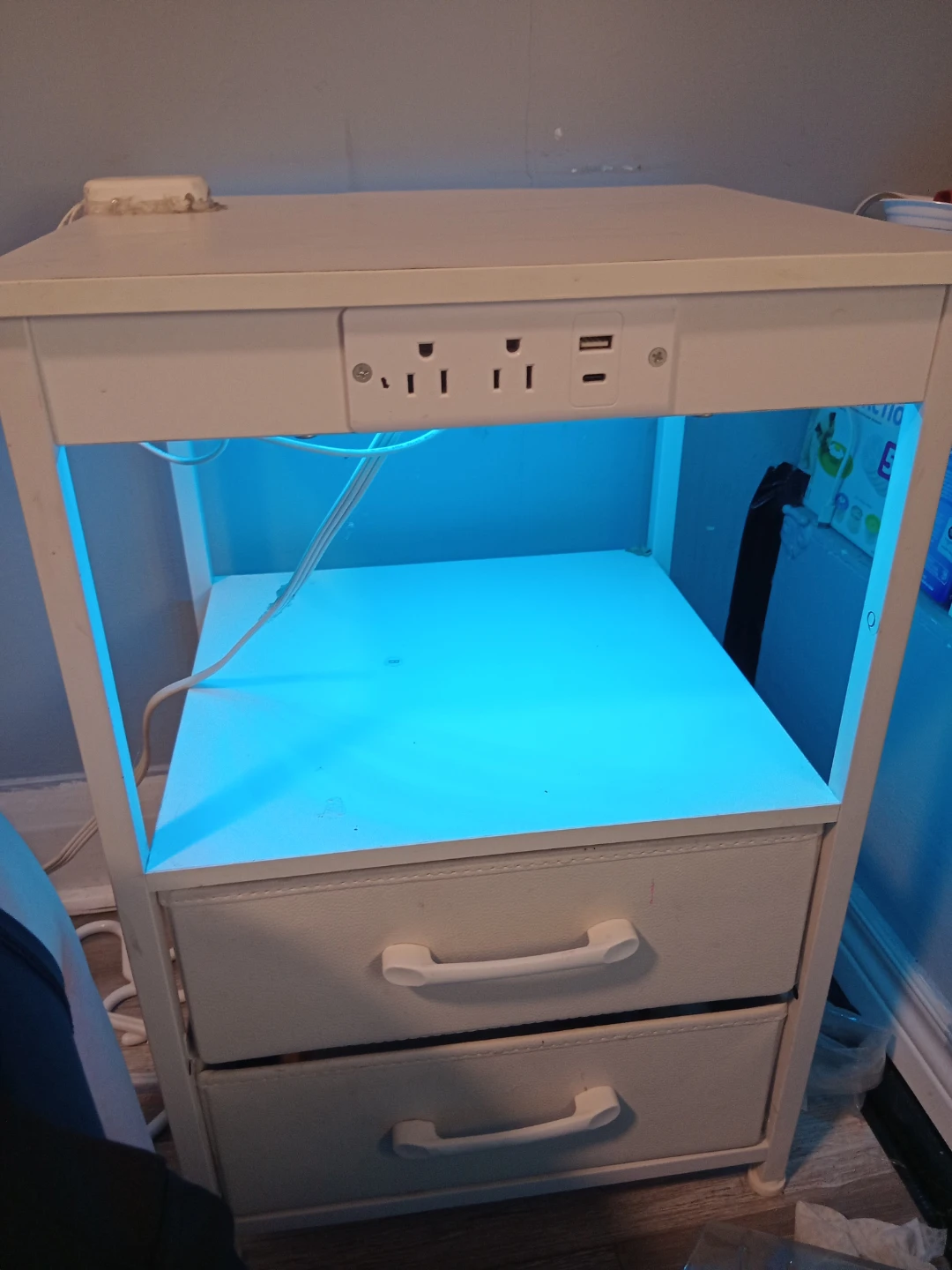 White Nightstand with Integrated Power Outlets and USB Ports