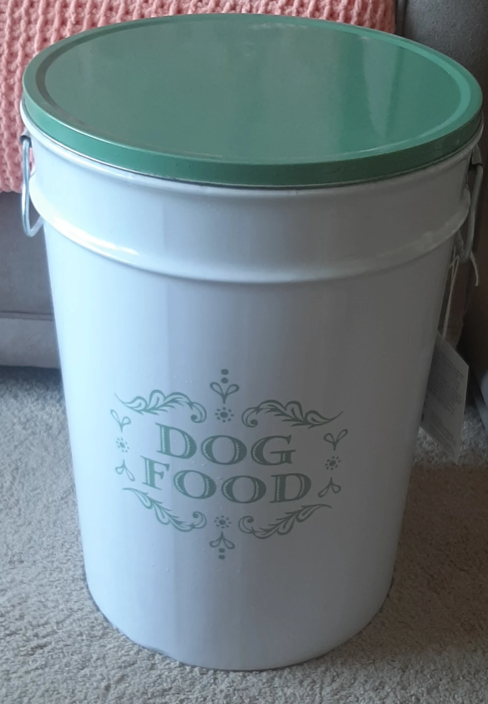 White Metal Dog Food Storage Canister