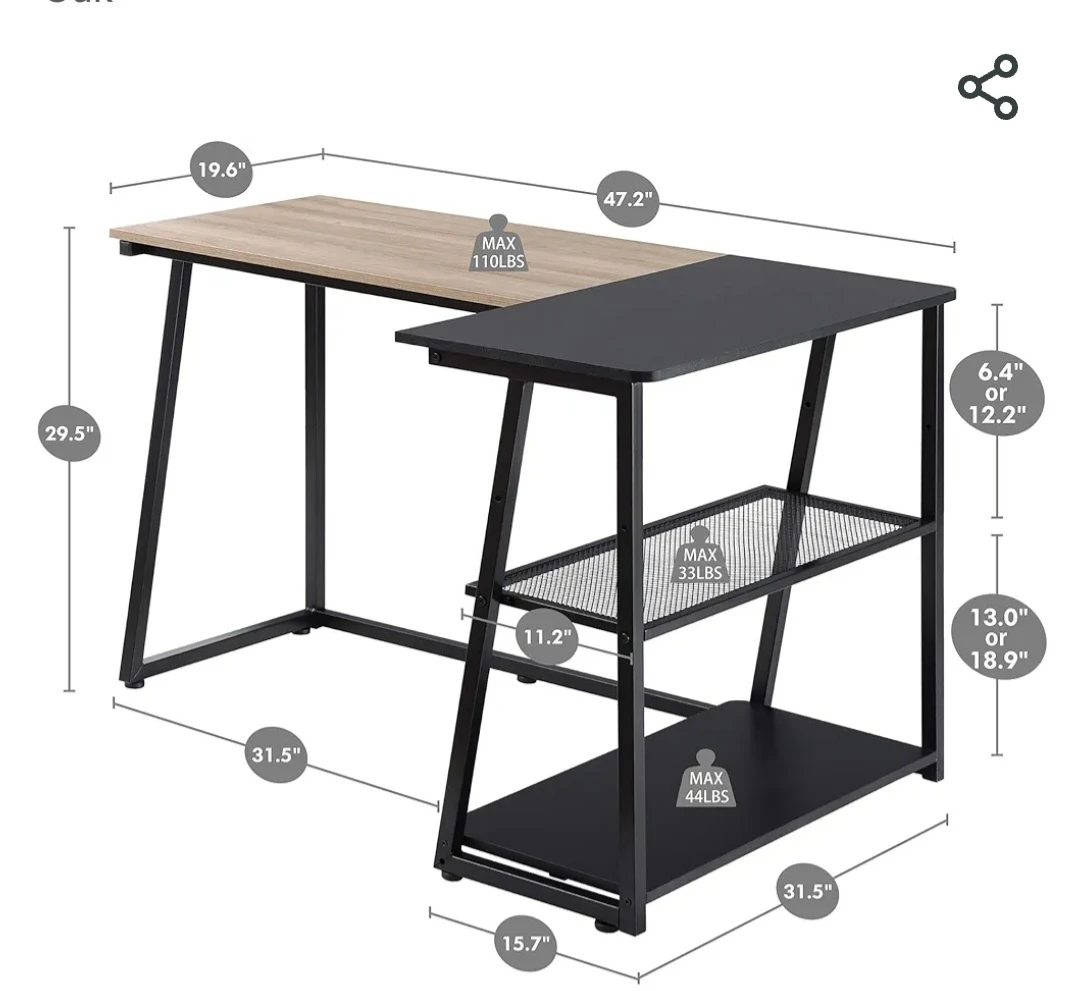 HOMOO L-Shaped Desk with Shelves - photo 3