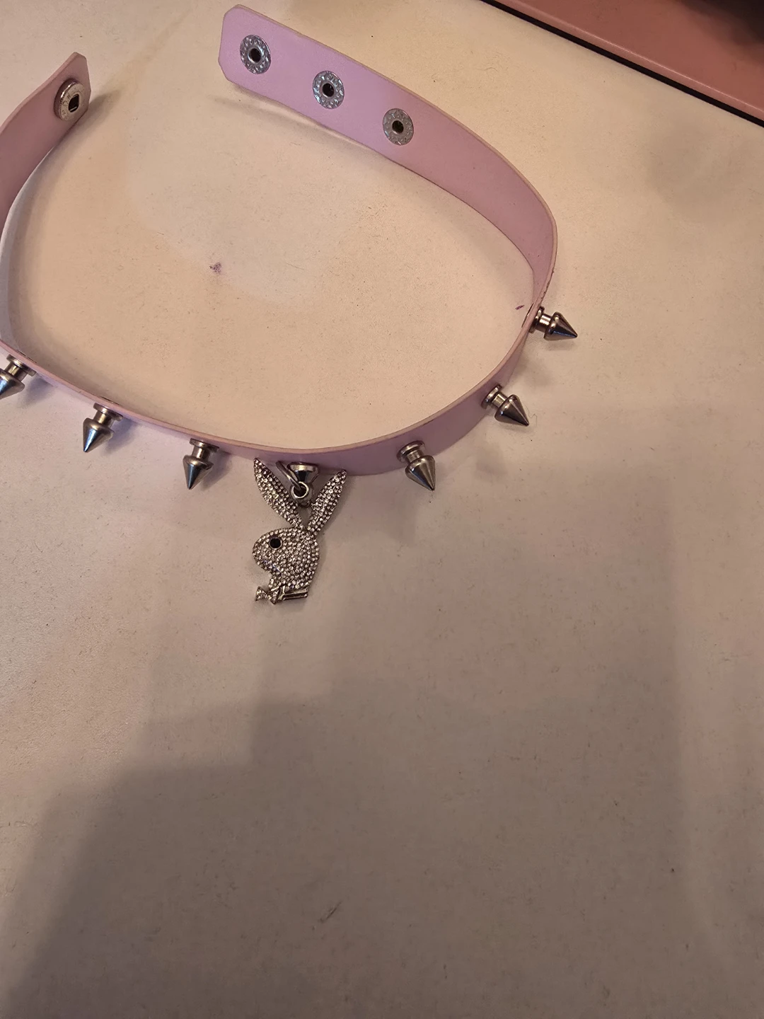 Pink Spiked Choker with Playboy Bunny Charm
