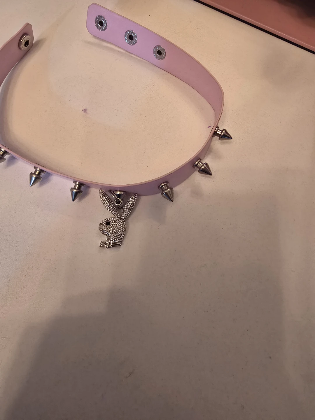 Pink Spiked Choker with Playboy Bunny Charm - photo 2