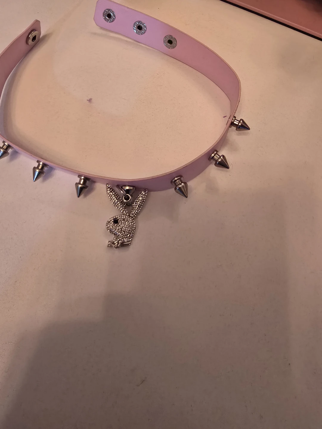 Pink Spiked Choker with Playboy Bunny Charm - photo 3
