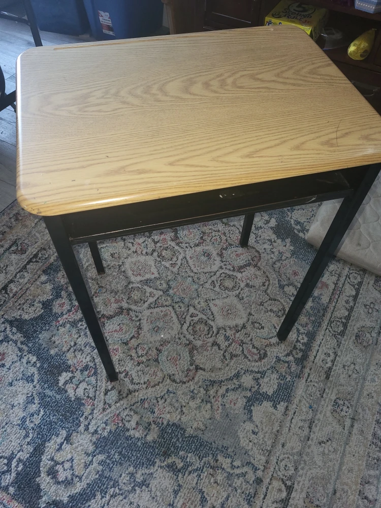 Wooden School Desk with Black Frame - photo 2