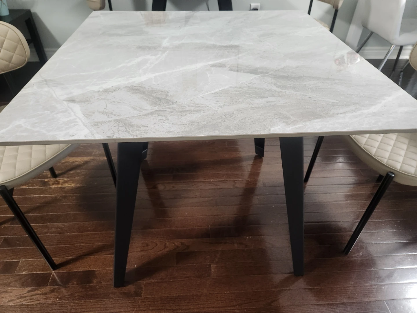 Modern Dining Table with Marble-Look Top