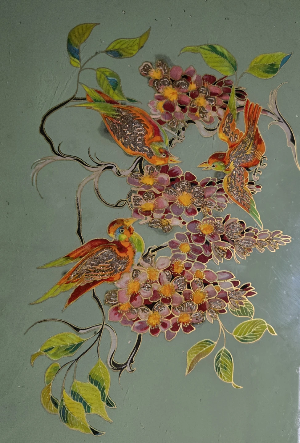 Vintage Mid-Century Reverse Painted Glass Bird Serving Tray - photo 2