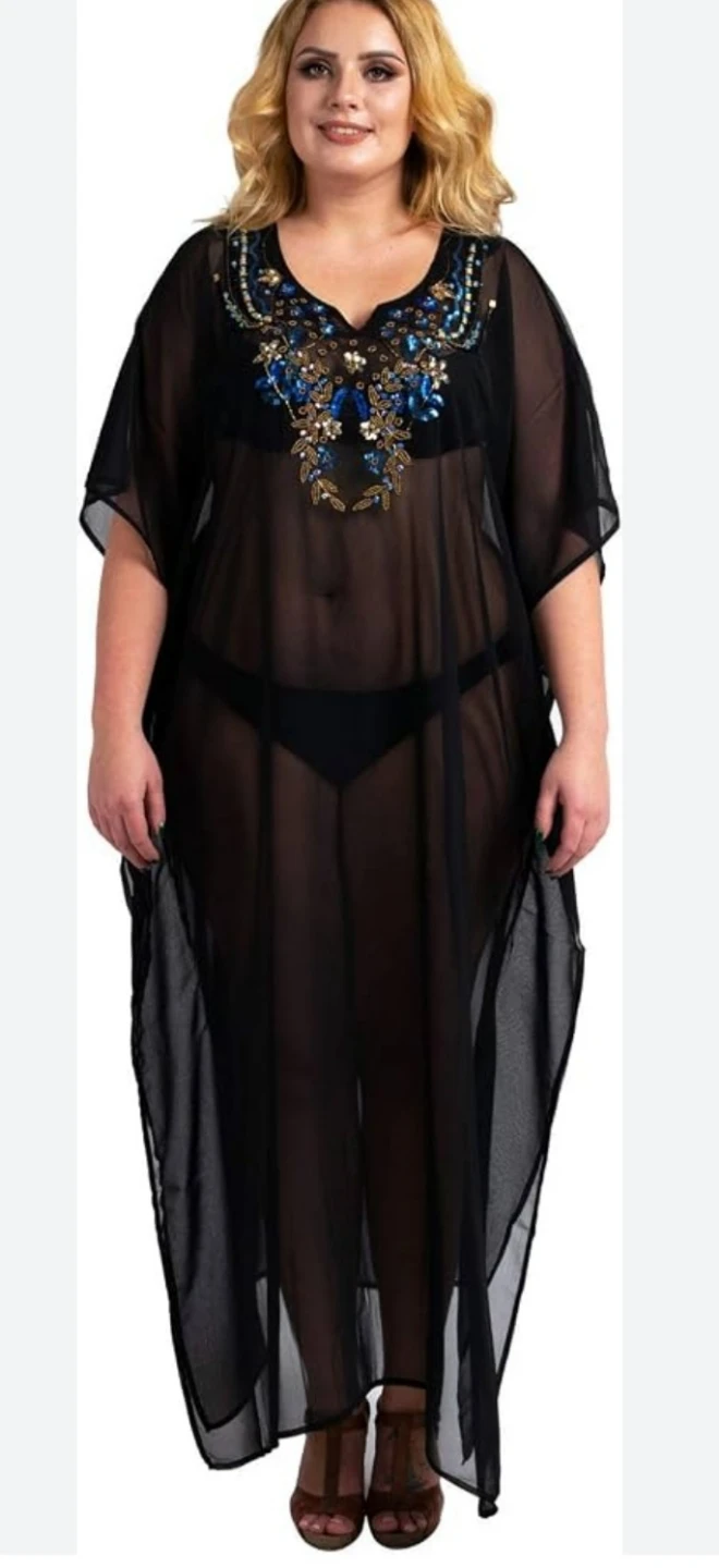 Black Kaftan with Beaded Neckline