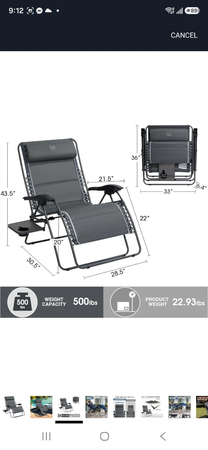 TIMBER RIDGE XXL Oversized Zero Gravity Chair, Full Padded Patio - photo 2