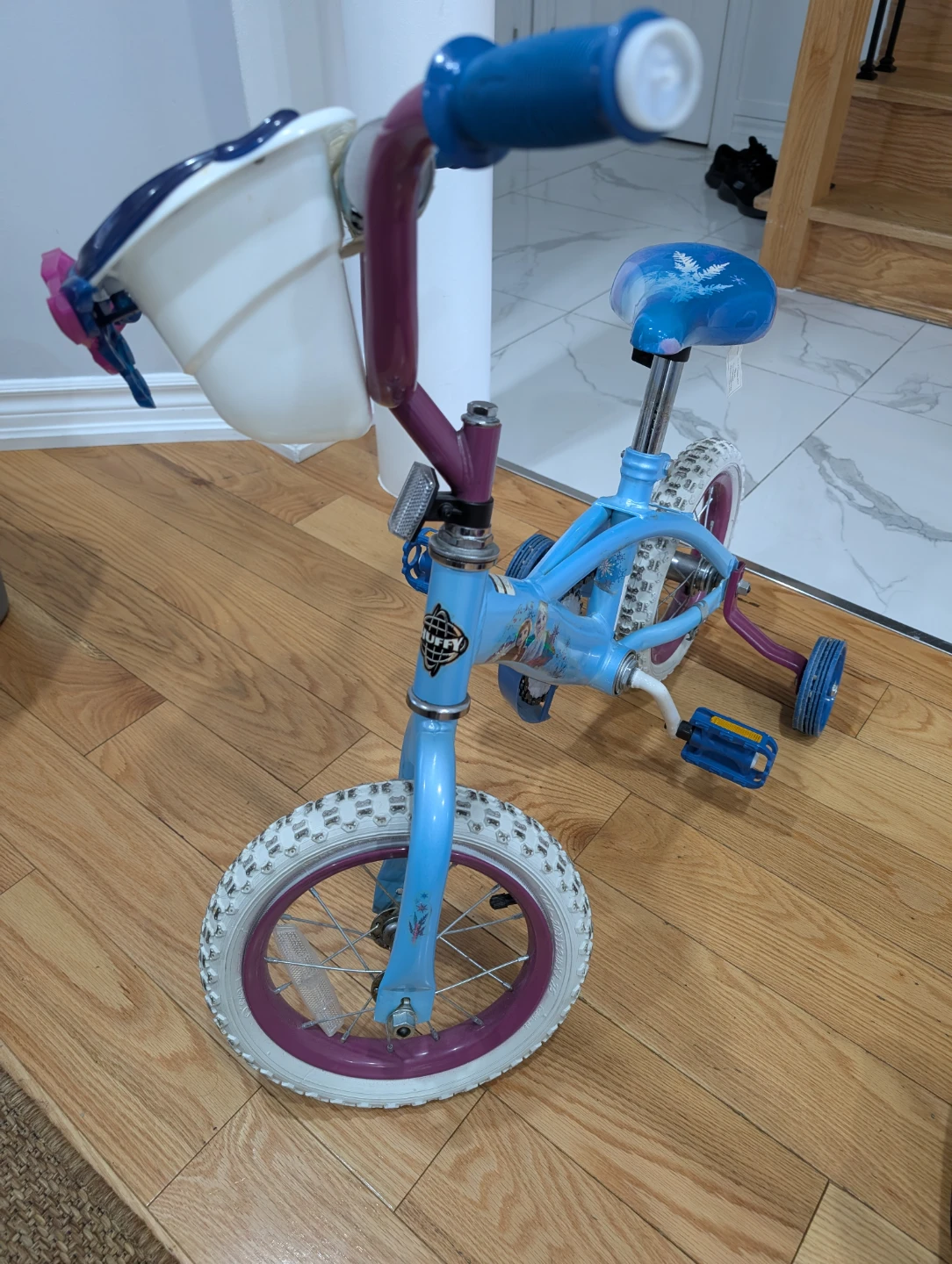 Kids' Blue Disney Frozen Bike with Training Wheels and helmet