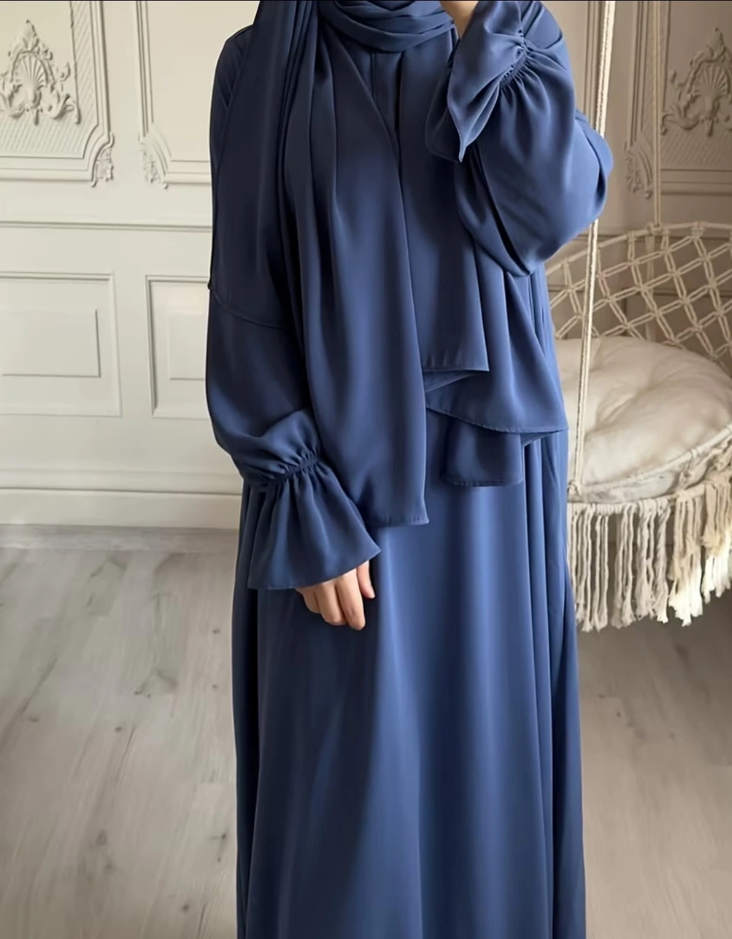 Navy Blue Abaya with Scarf XL