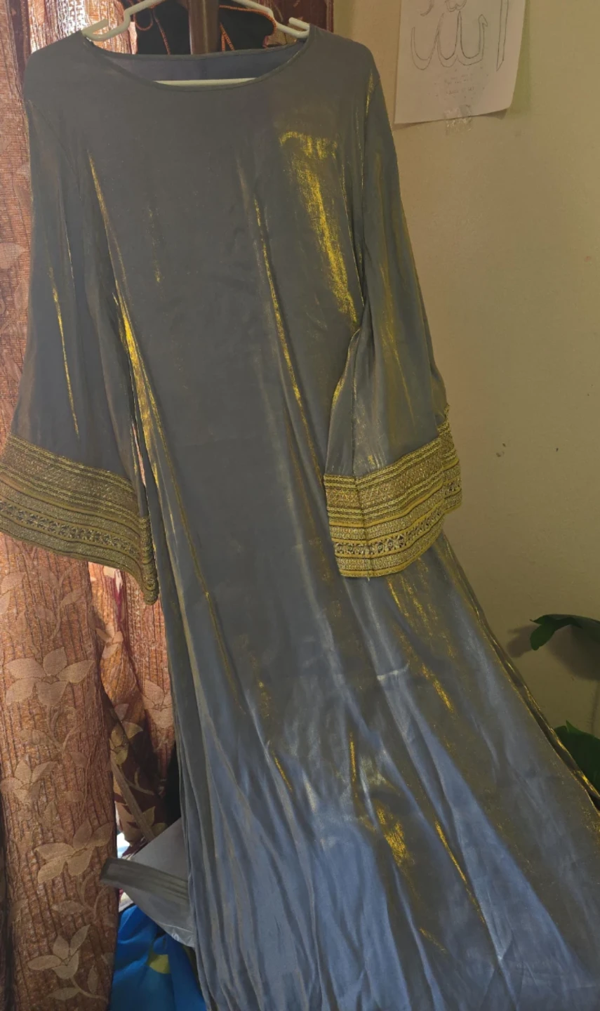 Brand new Grey shimmering  Dress with Gold Embroidery