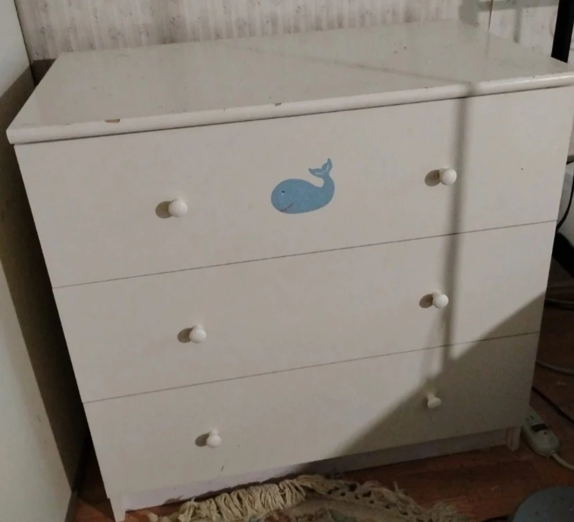 White 3-Drawer Dresser with Whale Decal