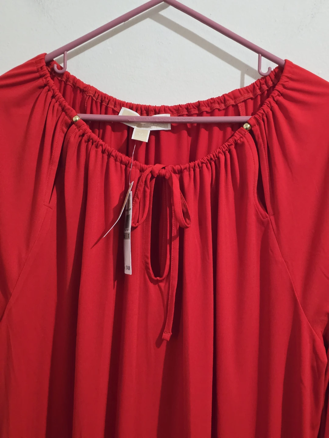 ​NWT MICHAEL Michael Kors Lacquer Red Keyhole Top Blouse - photo 3