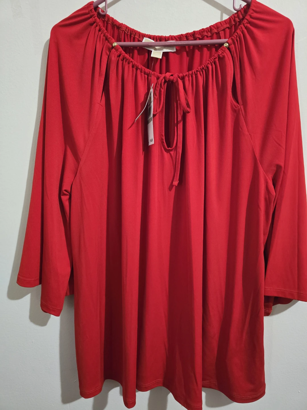 ​NWT MICHAEL Michael Kors Lacquer Red Keyhole Top Blouse - photo 4