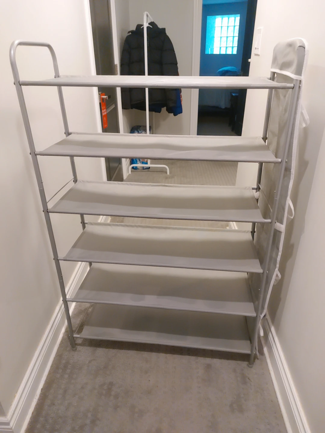 Grey 5-Tier Shoe Rack with Side Pockets