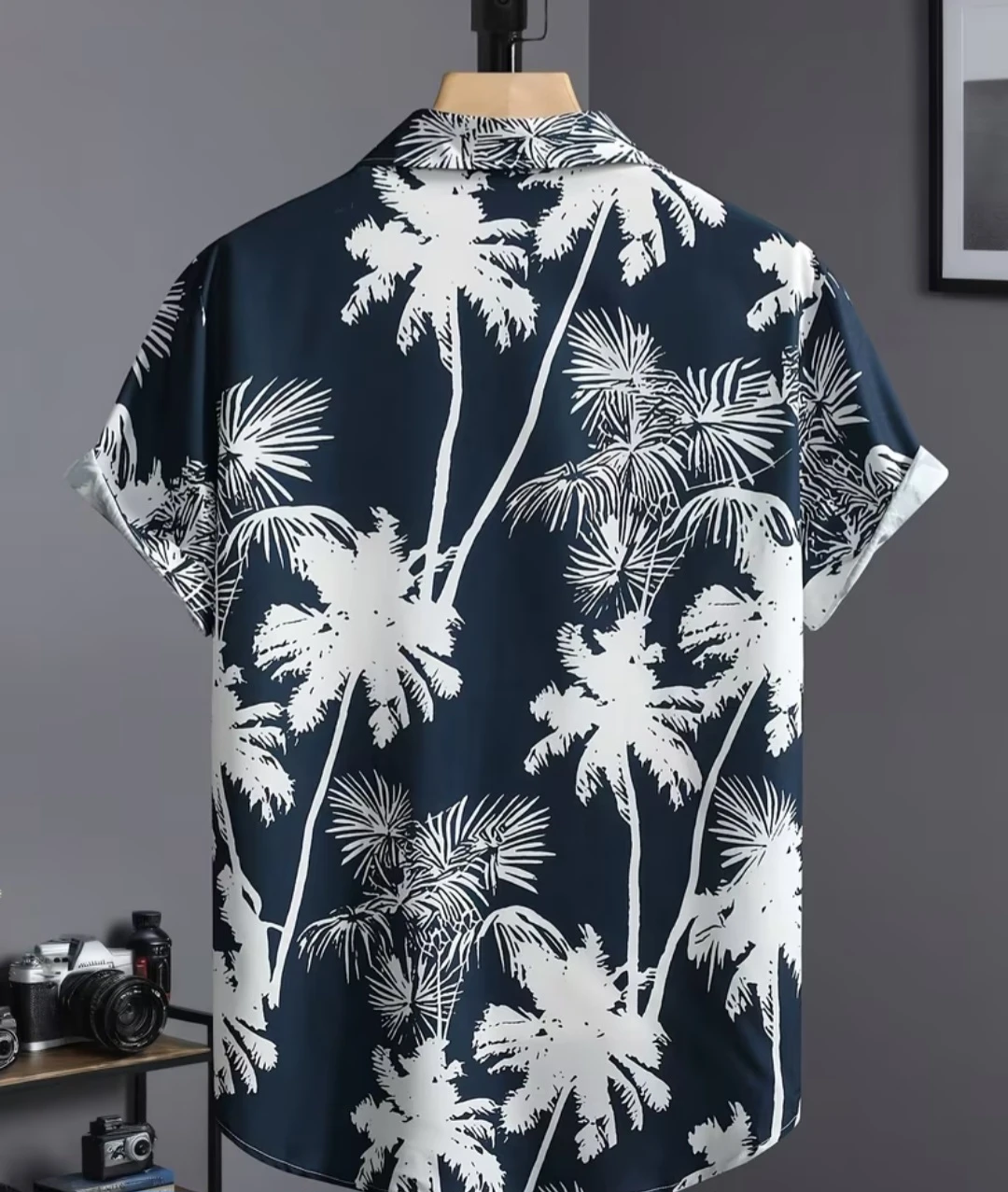 Short Sleeve Hawaiian Shirt with Palm Tree Print - photo 2