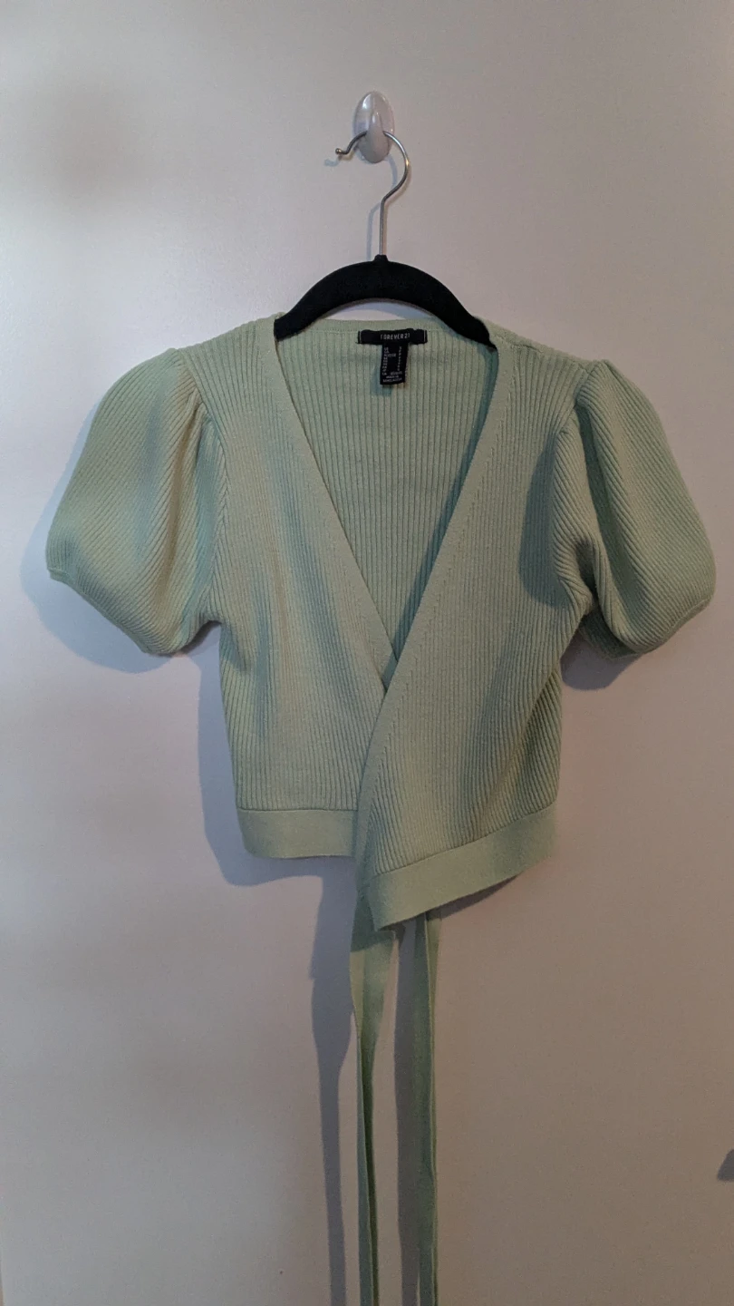 Light Green Ribbed Wrap Top - photo 3