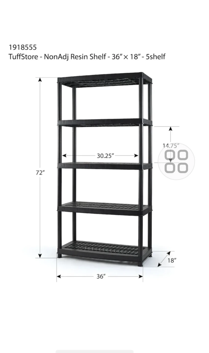 Used excellent condition,  5-Shelf Resin Shelving Unit