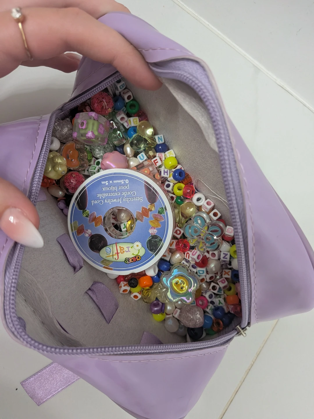 Purple Pouch with Beads and Jewelry Cord - photo 2