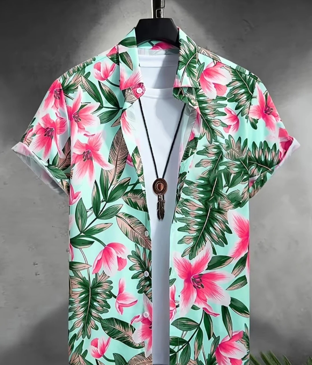 Men's Floral Print Short Sleeve Button-Up Shirt