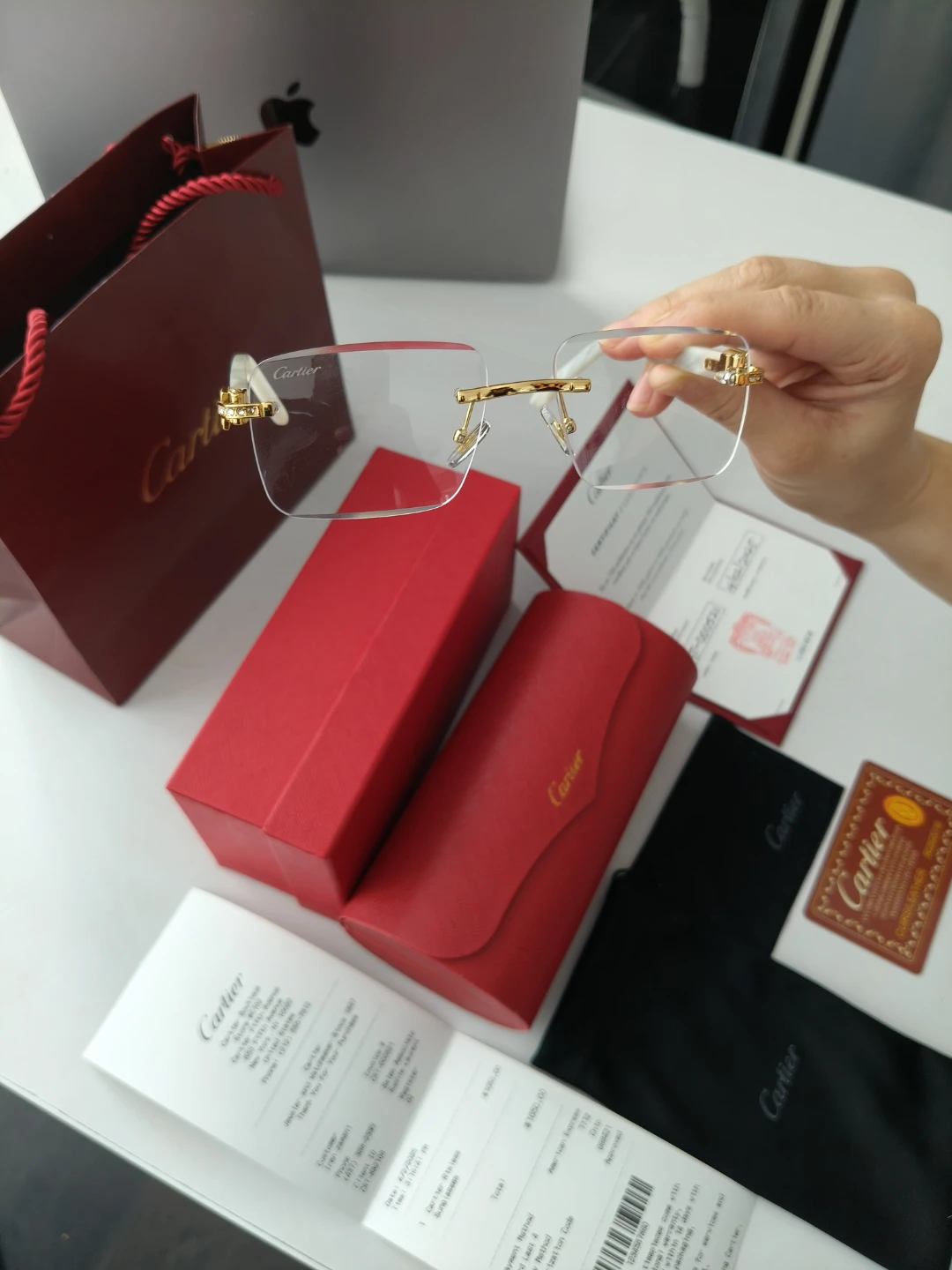 Cartier Rimless Glasses White & Gold