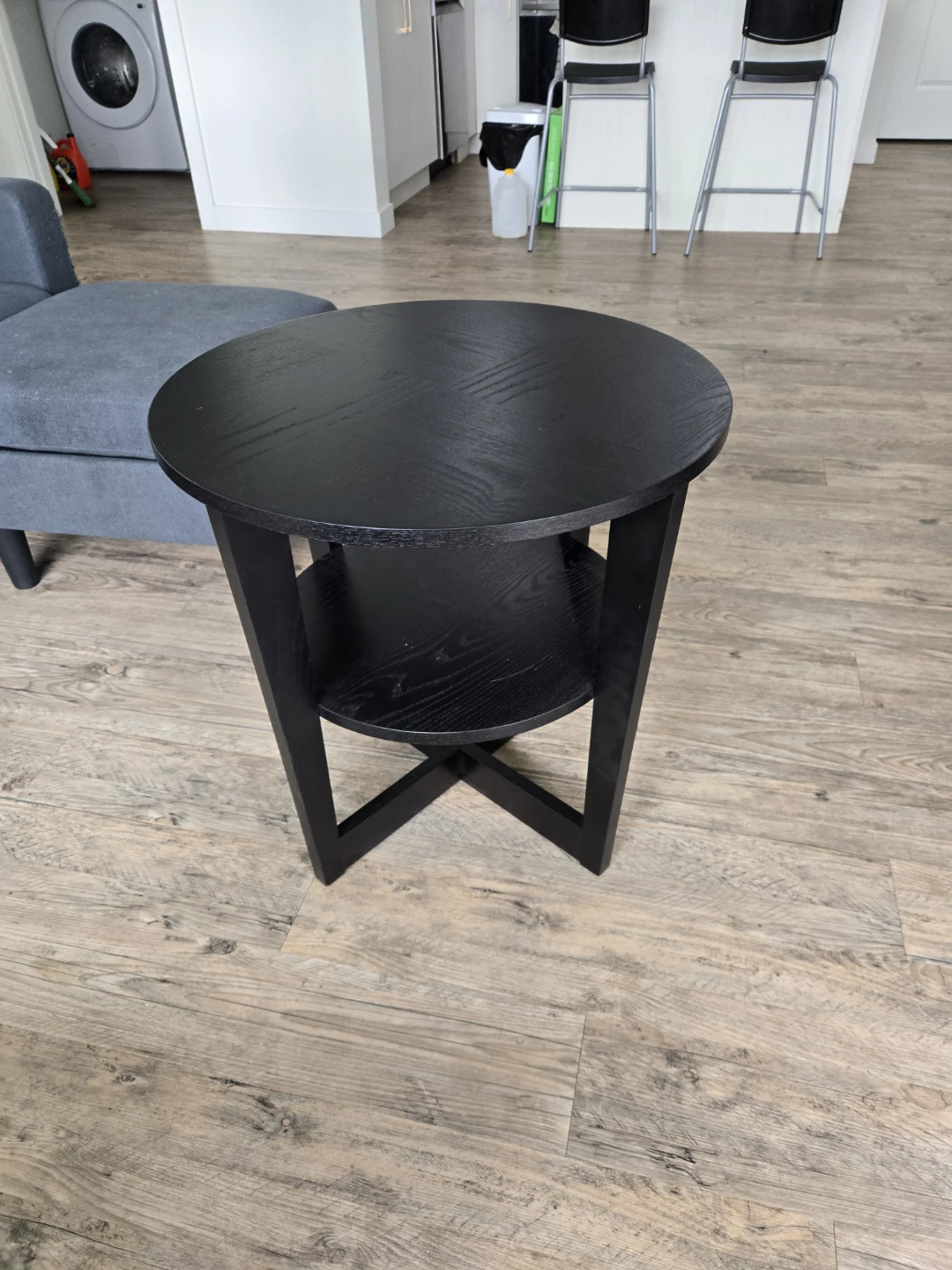 Black Round End Table with Shelf