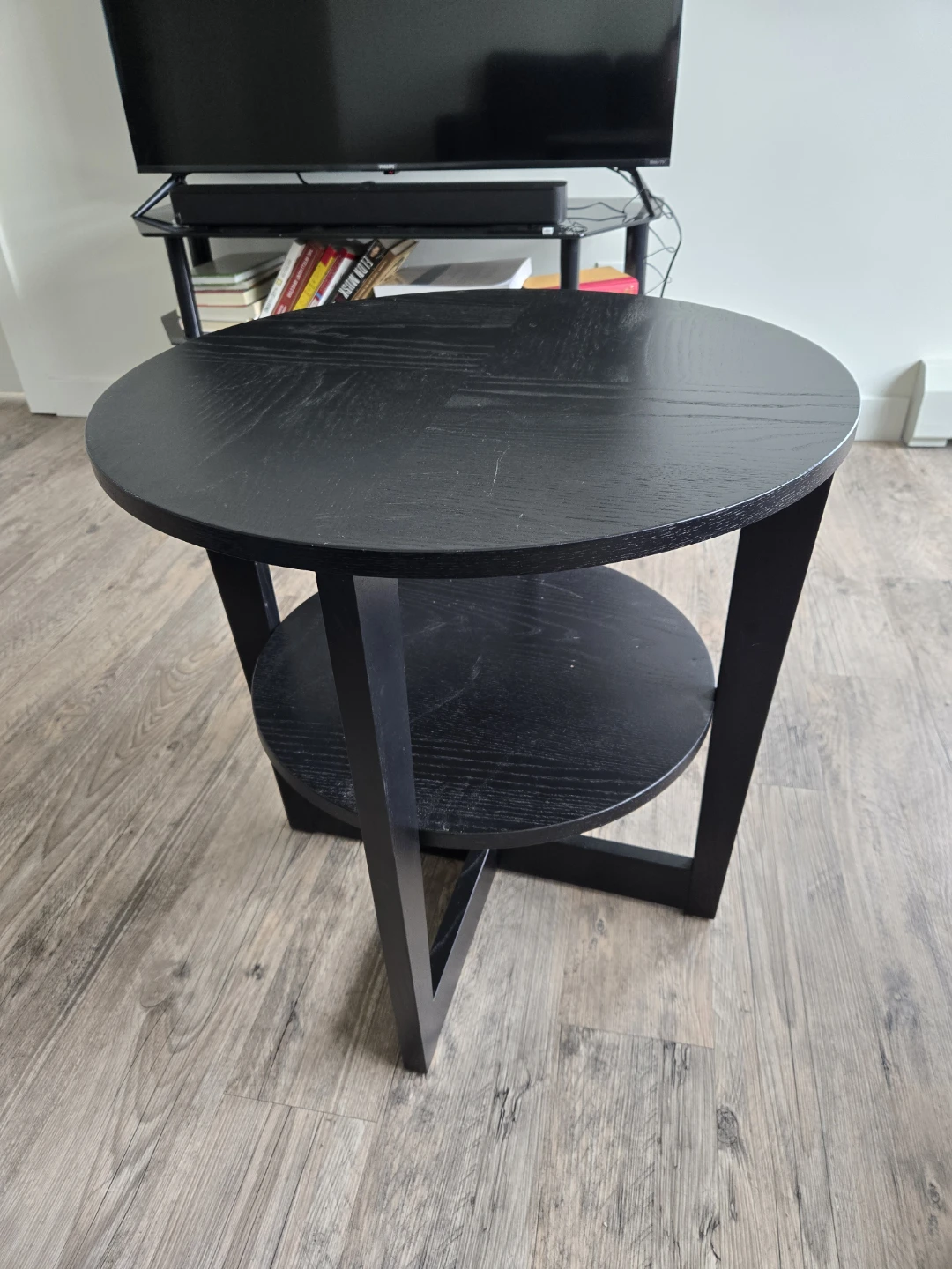 Black Round End Table with Shelf - photo 2