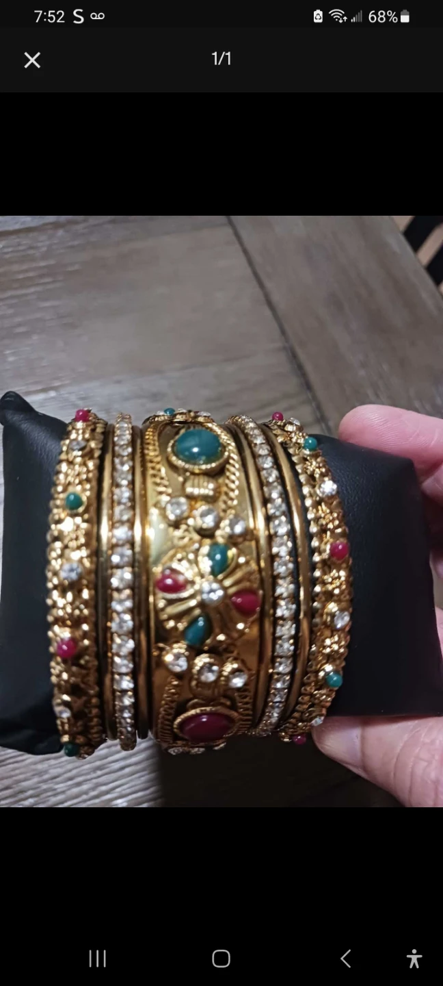 Gold-tone Bangle Set with Gems