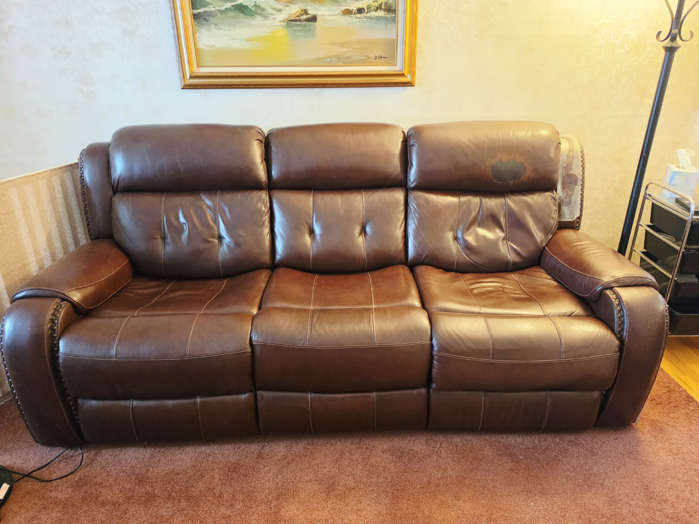 Brown Leather Reclining Sofa