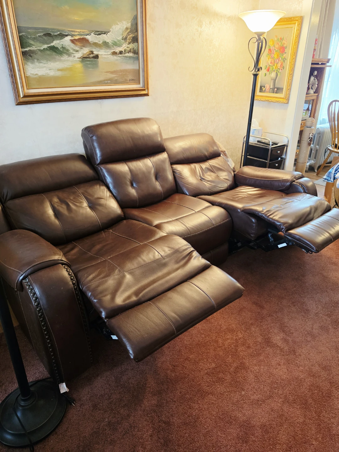 Brown Leather Reclining Sofa - photo 2