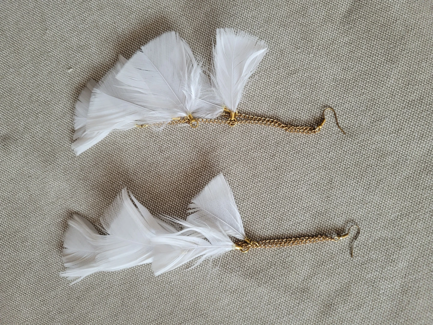 White Feather Dangle Earrings