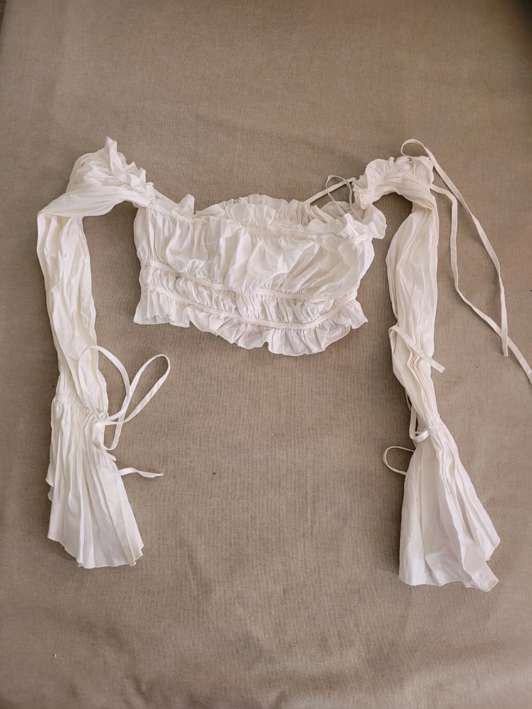 White Off-the-Shoulder Crop Top with Ruffles - photo 2