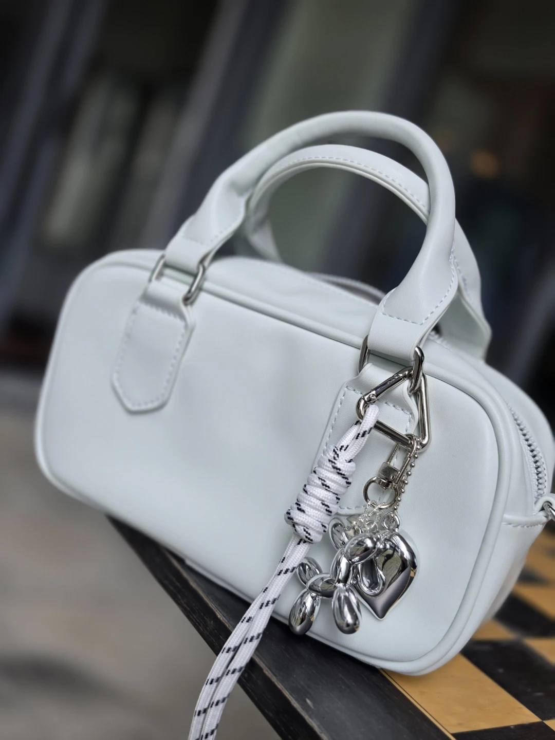 Pale Blue Top Handle Bag with Charms