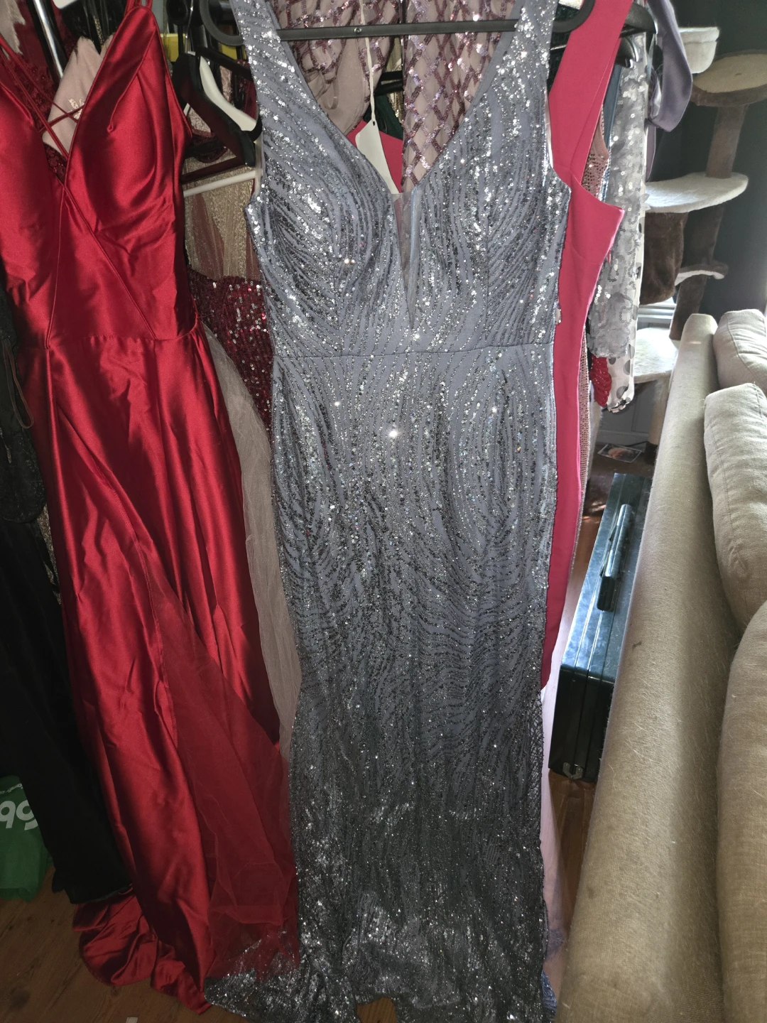 Sequin V-Neck Maxi Dress