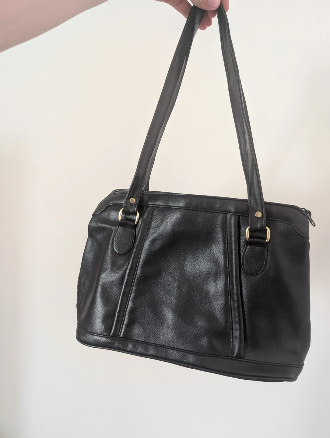 Black Faux Leather Shoulder Bag