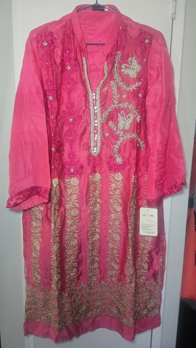 Agha Noor Pink Embroidered Kurti - Size M