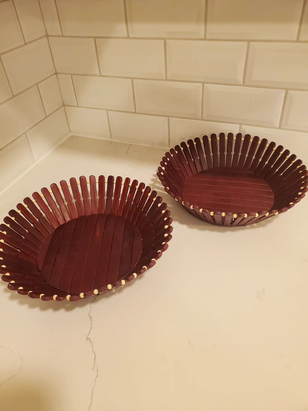 Set of 2 Wooden Slat Baskets