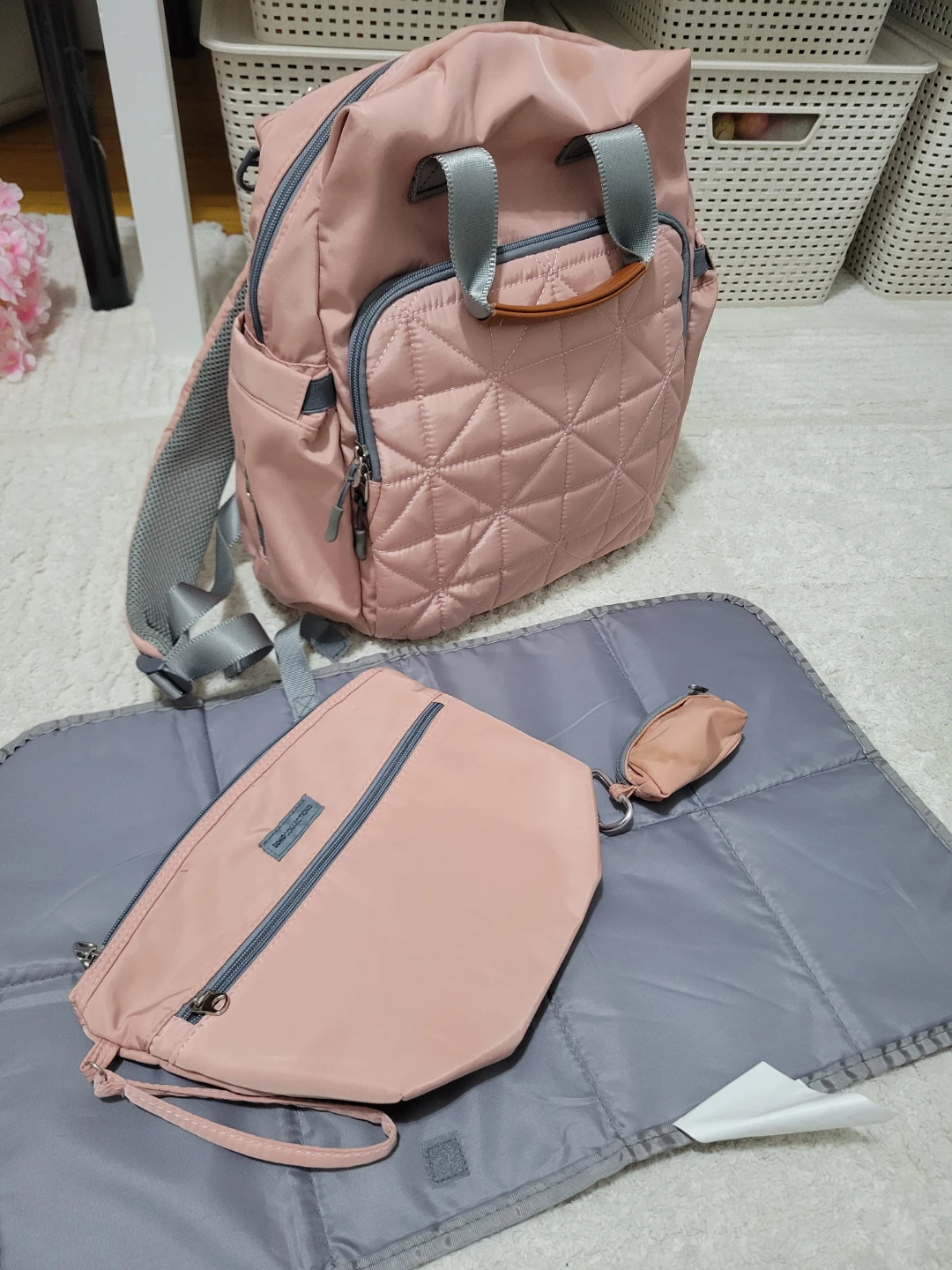 Pink Diaper Bag Backpack Set with Changing Pad