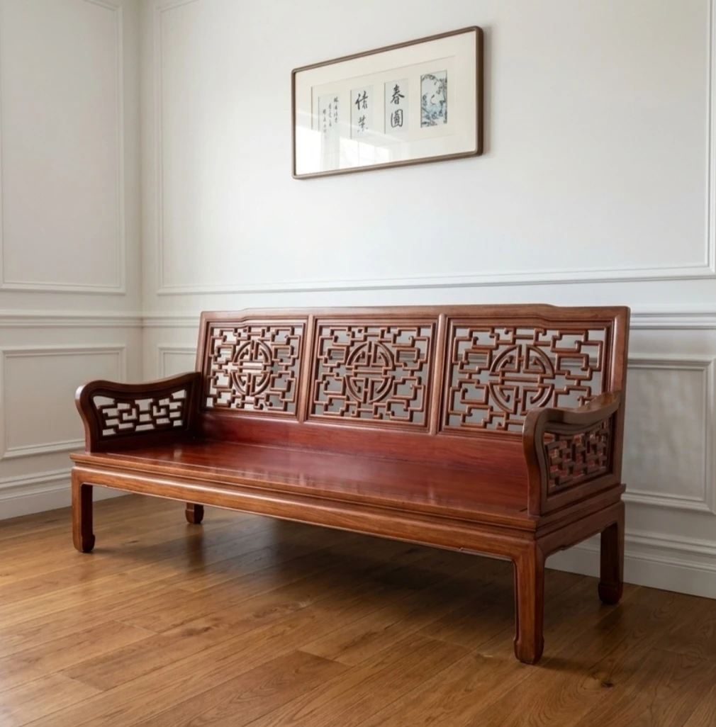 Vintage Handcarved Solid Elm  Bench & Two Matching Armchairs - photo 2