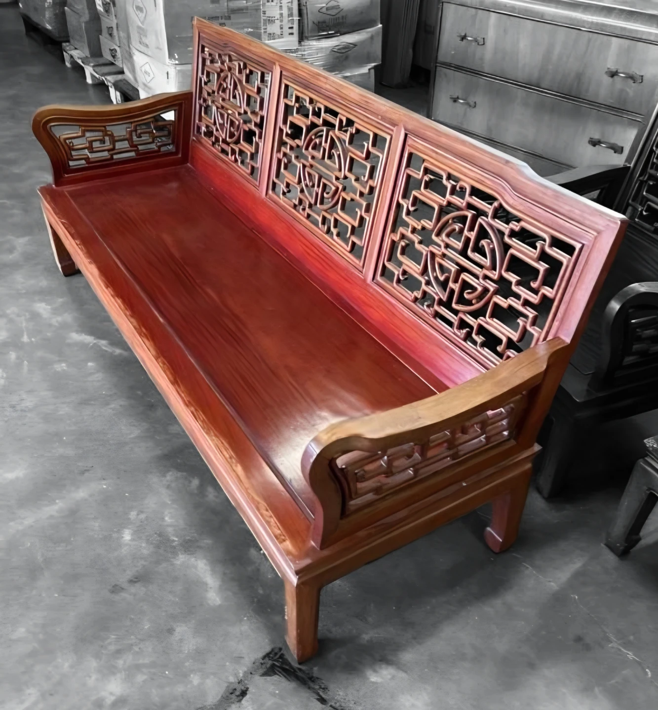 Vintage Handcarved Solid Elm  Bench & Two Matching Armchairs - photo 5