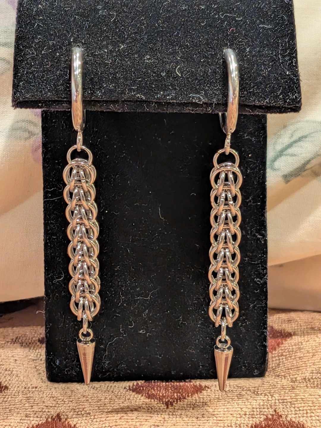 Chainmail Spike Dangle Earrings - photo 2