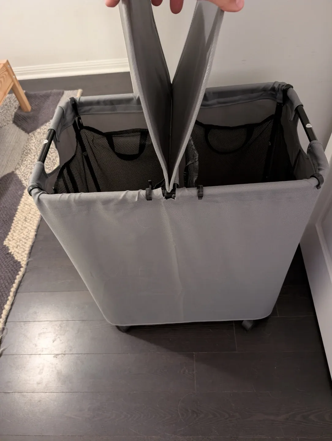 Grey Double Laundry Hamper with Wheels - photo 4