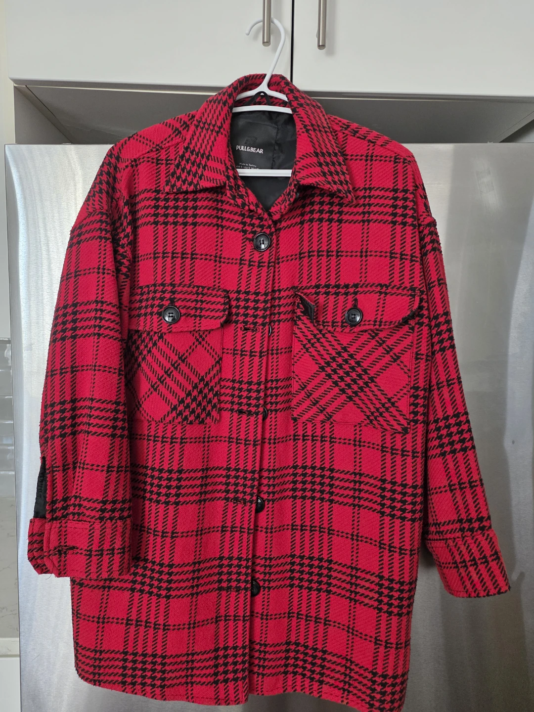 Pull & Bear Red Plaid Shacket Size S - photo 4