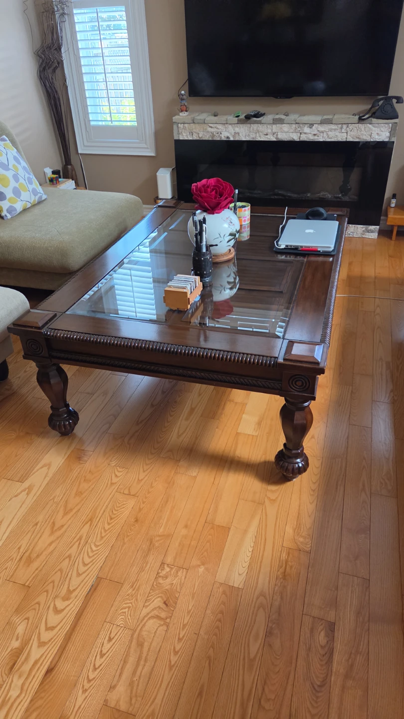 Dark Wood Coffee Table with Glass Top