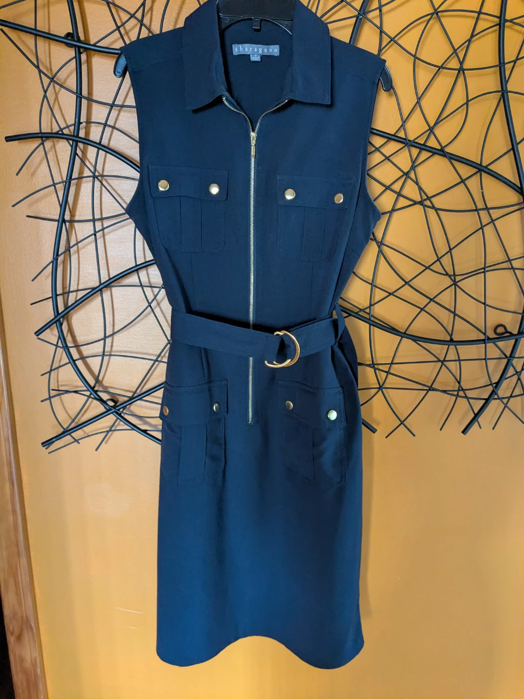 Sharagano Navy Blue Utility Dress Sleeveless Zip-Front Belted
