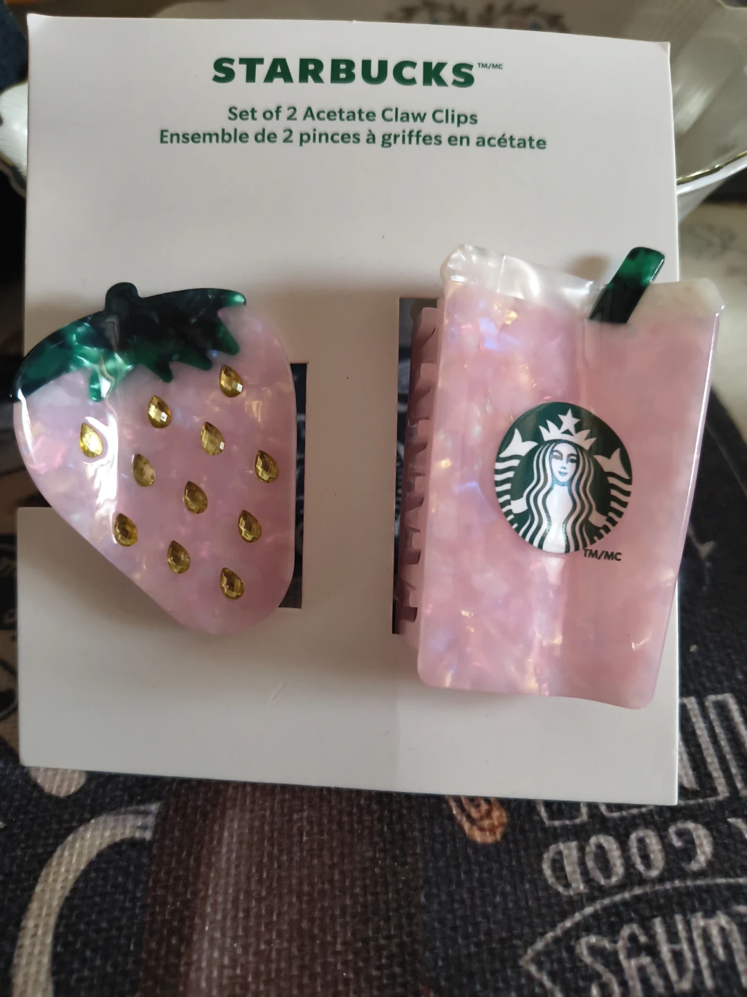 Starbucks Set of 2 Acetate Claw Clips - Pink Strawberry & Drink