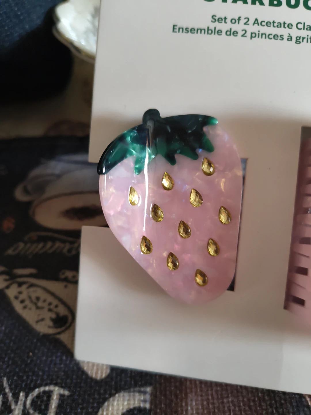 Starbucks Set of 2 Acetate Claw Clips - Pink Strawberry & Drink - photo 2