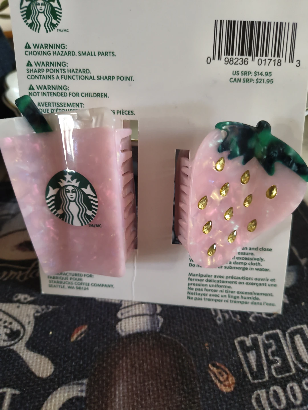 Starbucks Set of 2 Acetate Claw Clips - Pink Strawberry & Drink - photo 5