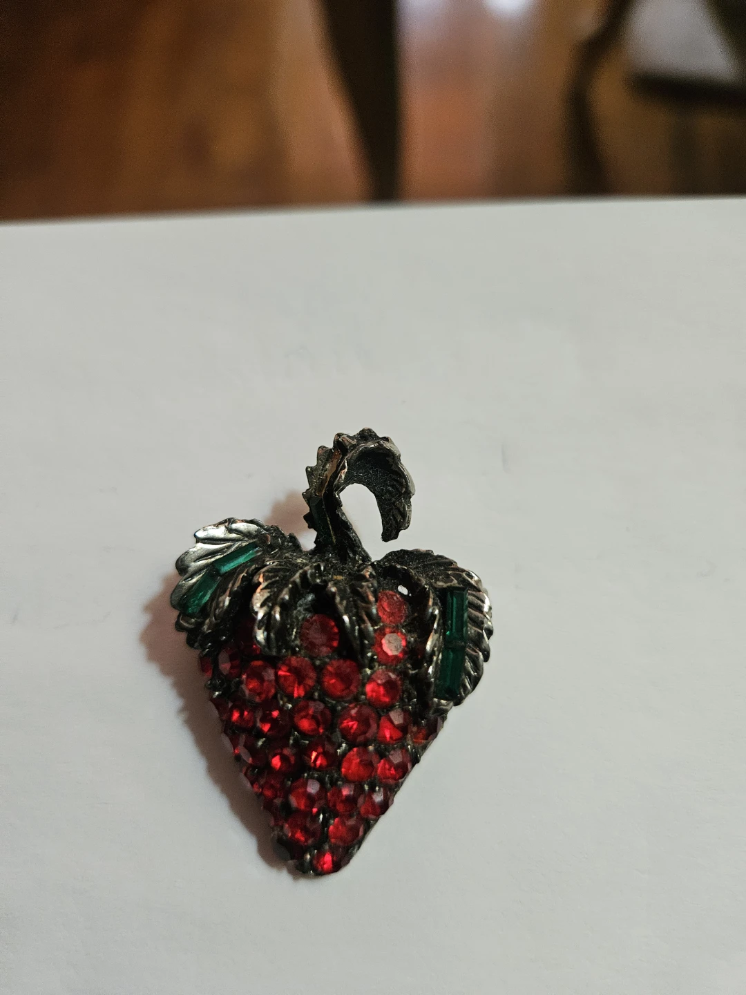Strawberry Brooch Rhinestone Pin Vintage-60s