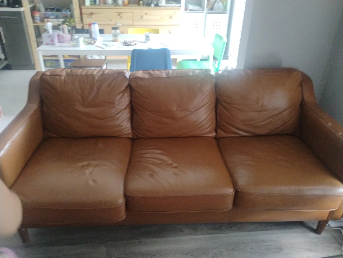 Brown Leather 3-Seater Sofa